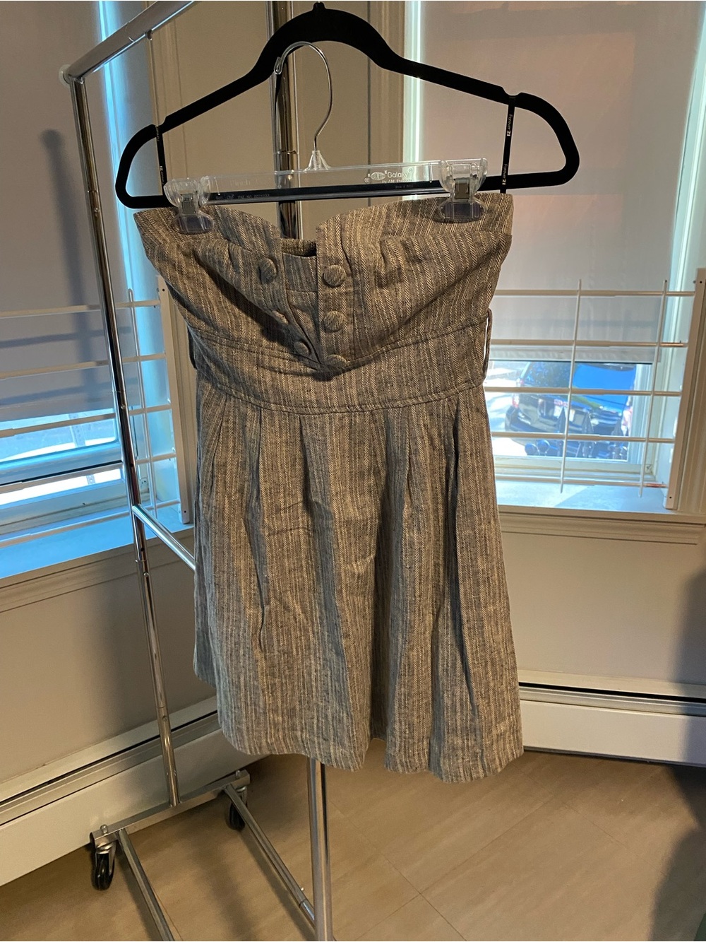 Forever 21 Gray Strapless Pleated Button-Front Dress